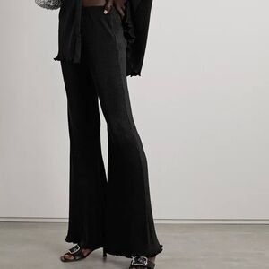 Sleeper Black Satin Origami Plisse Flared Pyjama Pants​